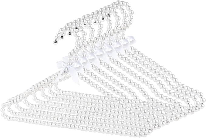 SHIDOW Pearl Hangers, Pearl Clothing Hangers for Women, Pearl Storage, Organizer for Storing Dresses, Coats, Shirts, Pants, Skirts in Bedrooms, Cabinets, Wardrobes (White)