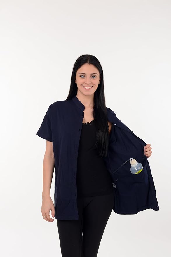 USBD Post Mastectomy Shirt with Drain Pockets Band Collar Post Op Recovery Tops