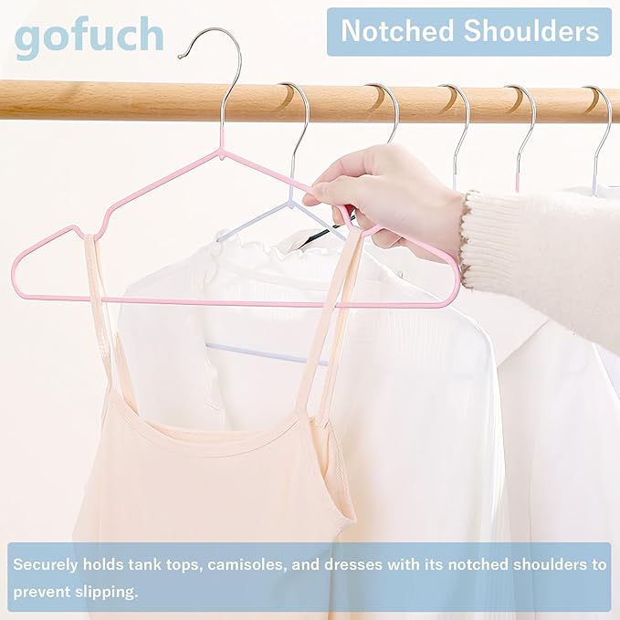 Ultra-Thin Metal Hangers, 30 Pack Non-Slip PVC Coated Space Saving Clothes Hangers for Closet, 16 inch Wide for Suits, Dresses, Jackets（Pink）
