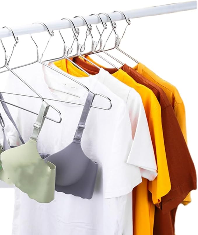 16.5” Wire Hanger 4mm Lockable Hangers 10Pack Stainless Steel Slim Thin Heavy Duty Windproof Lock Hook Metal Space Saving Clothes Hotel Hangers for RV Camping Silver (10)