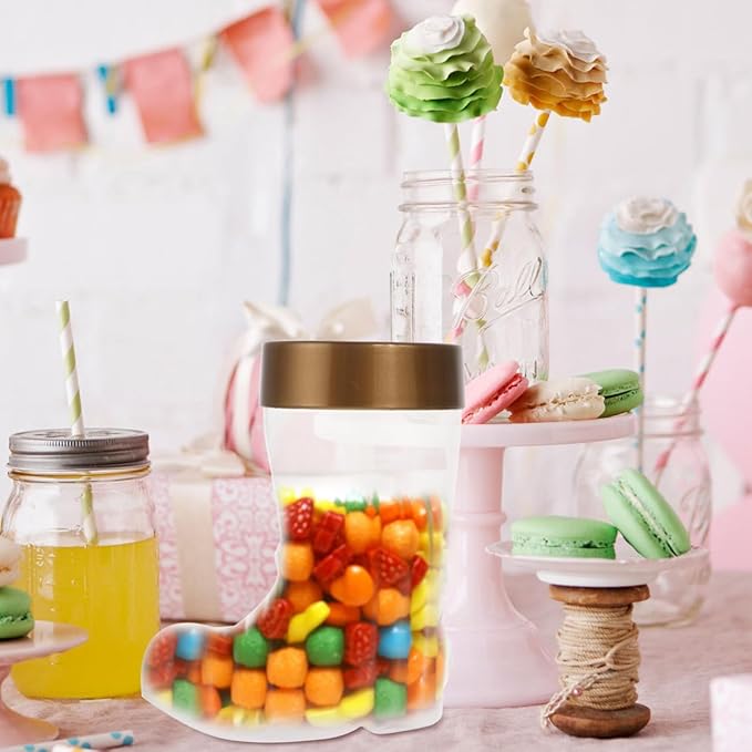 PRETYZOOM 2pcs Christmas Candy Jar, Plastic Boots-Shaped Storage Container with Lid, Empty Holiday Jars for Sweets, Chocolate, Treats, Christmas Party Supplies