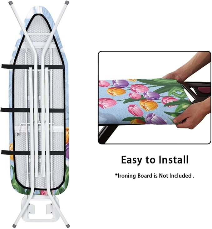 Flashideas Colorful Flowers Ironing Board Cover Universal Stretchy Stain Reisstant Cover for Ironing Board with Adjustable Straps Ironing Board Accessories