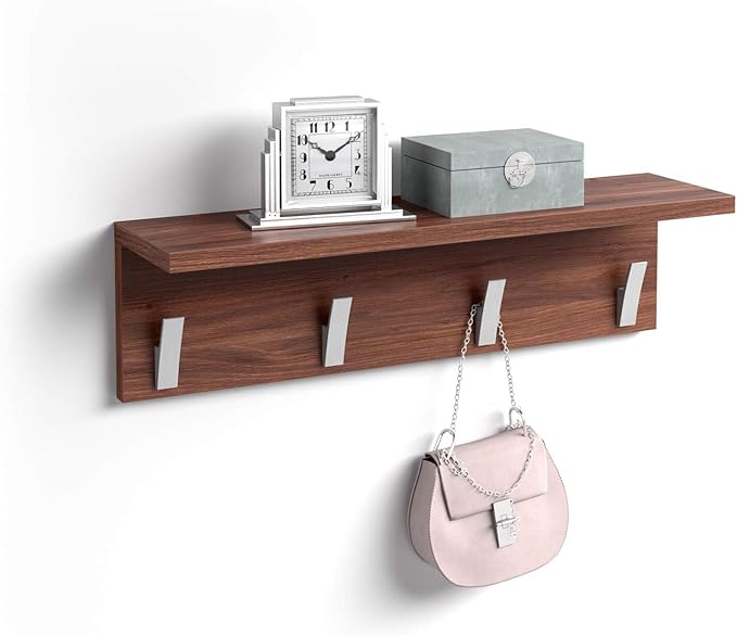 Mobili Fiver, Wall coat hanger, Rachele, 23.62 in, Walnut, Made In Italy