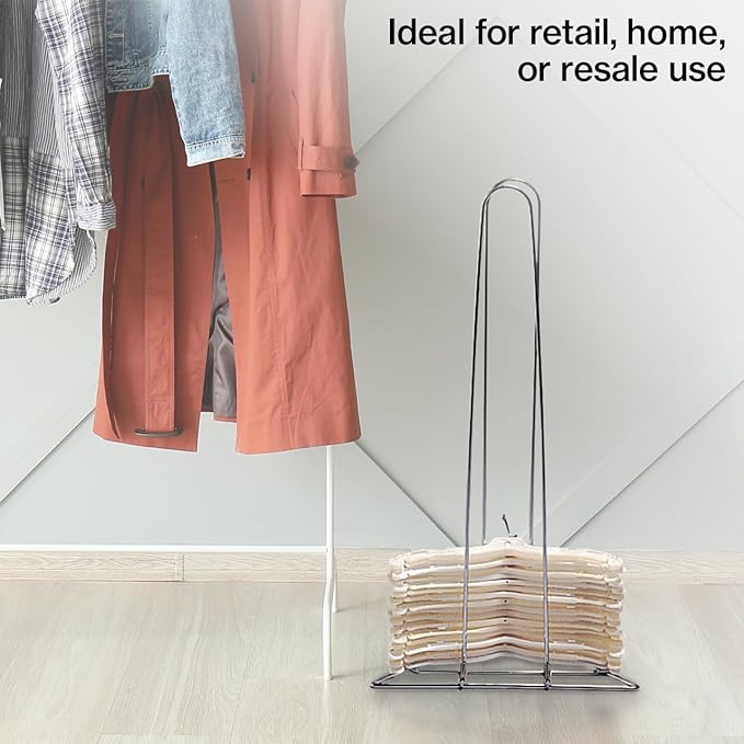 SSWBasics Chrome Clothing Hanger Holder (Fits 50-75 Hangers) – Lightweight and Portable Laundry Room and Retail Hanger Organizer Stacker – for Adult Size Hangers