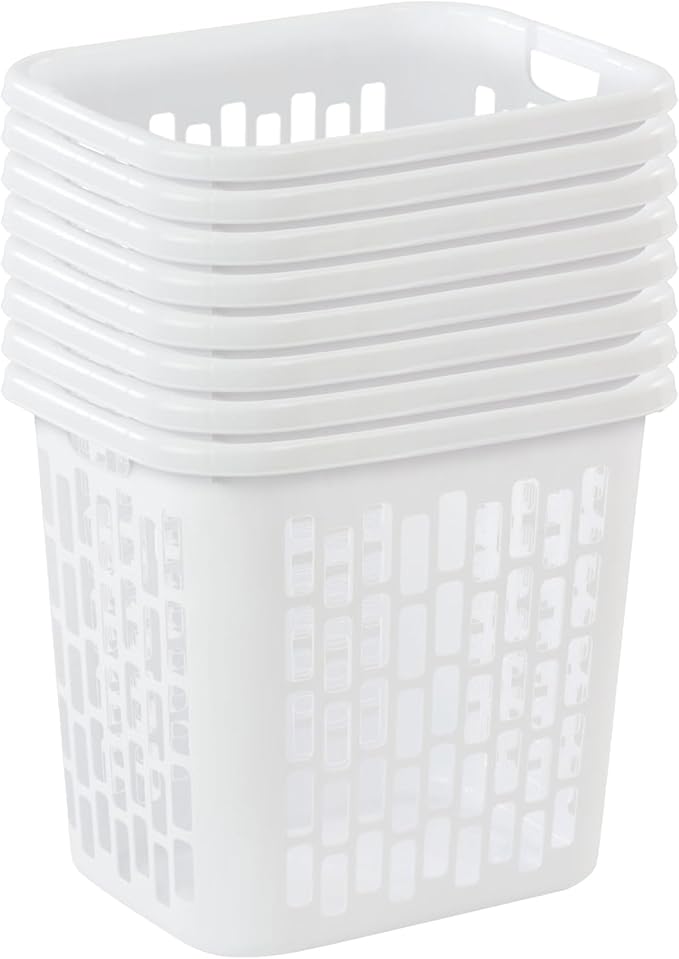 Sterilite Ultra Easy Carry Plastic Dirty Clothes Laundry Basket Hamper with Integrated Handles and Ventilation Holes, White (12 Pack)