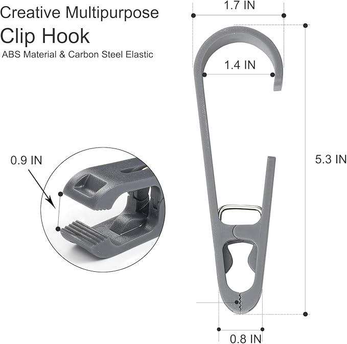 Multipurpose Hook Clips, 12Pcs Clothes Pins, Strong Large Plastic Clothes Clip Hanger, S Hooks for Shower Curtain