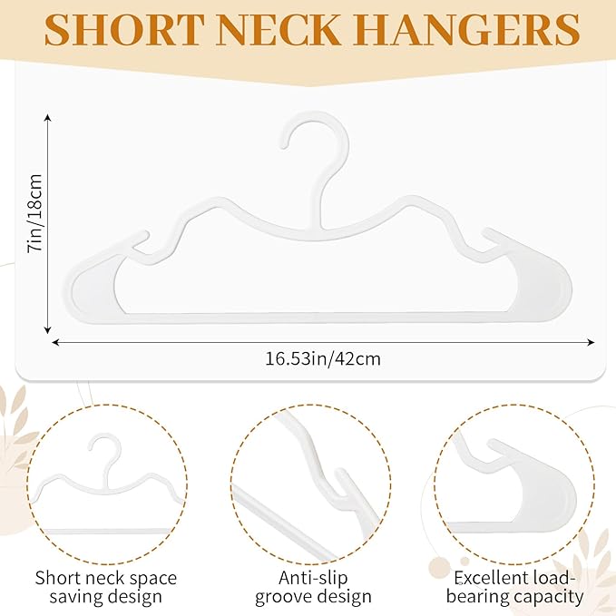 LemonRoad 50 Pcs Plastic Short Neck Hangers, Anti-Slip Space Saving Hangers for Shirts Pants Clothes Smooth, Not Velvet