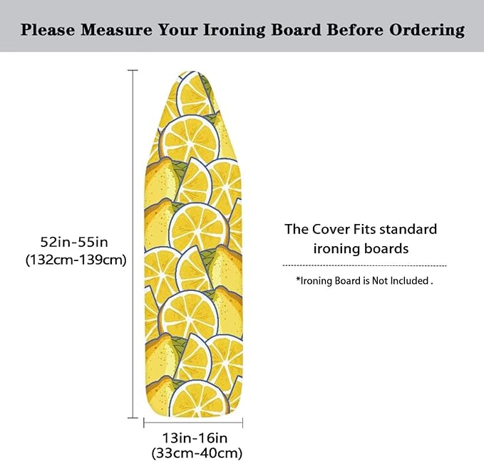 Lemon Ironing Board Covers for Full Size, Extra Long and Wide Large Ironing Boards Cover, Heavy Duty Padded, Elastic Edge