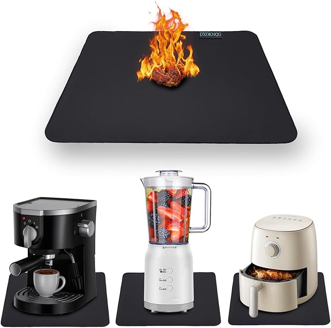 Heat Resistant Appliance Mat, Black, Non-Slip Kitchen Counter Protector, Large Size for Coffee Maker, Blender, Air Fryer (2, 16 * 20)