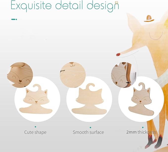 Erice Baby Hangers, 10 Pack Wooden Kids Hanger, Cute Fox Shape, 9 Inch Wood Children Hangers,Creative Coat Hanger for Clothes Suit, Dress, Camisole, Jacket, Pants (10)