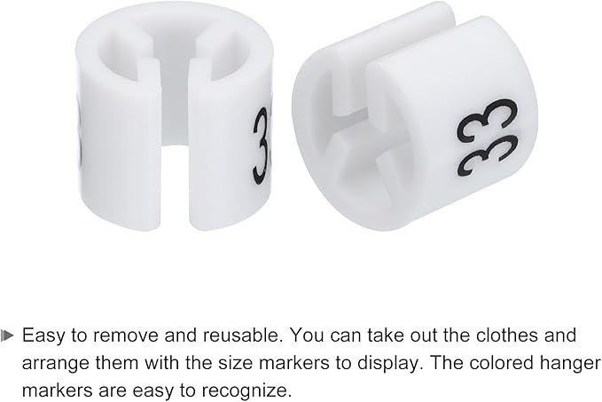 MECCANIXITY Clothes Hanger Marker Colored Hanger Sizer Garment Markers Tag (Number 33, White) for Garment Clothing Color Coding, Pack of 100 Pcs