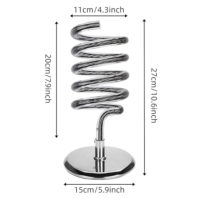 Hair Dryer Holder Countertop, Acrylic Hair Dryer Stand with Stainless Steel Base, Spiral Blow Dryer Holder Hair Tool Organizer for Bathroom, Vanity, Salon, Home