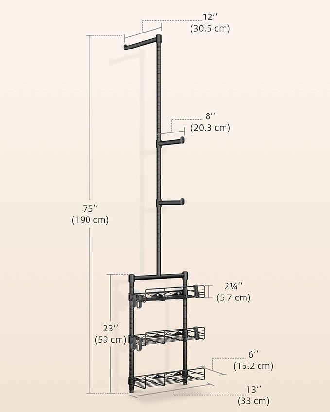 Laundry Room Shelves - Over The Washer and Dryer Storage Shelf, Laundry Hanging Rod with Basket and Hanger Organizer for Laundry Room Organization