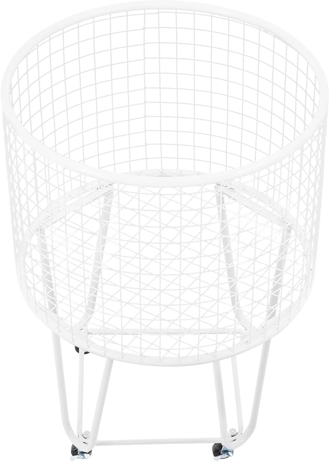 Rolling Laundry Basket Cart, Metal Laundry Hamper with Wheels, Laundry Organizer Basket Cart, Clothes Storage Organizer Hamper for Living Room,Bathroom,Closet (White, Round)