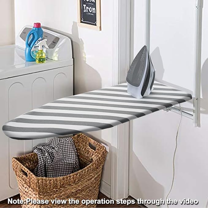 SheeChung Over The Door Ironing Board Cover 14x42 Inch,Thick Iron Covers with Fastener Straps & Pull Bungee Cord,Durable 3 Layers Scorch & Stain Resistant Padded Door Ironing Board Cover