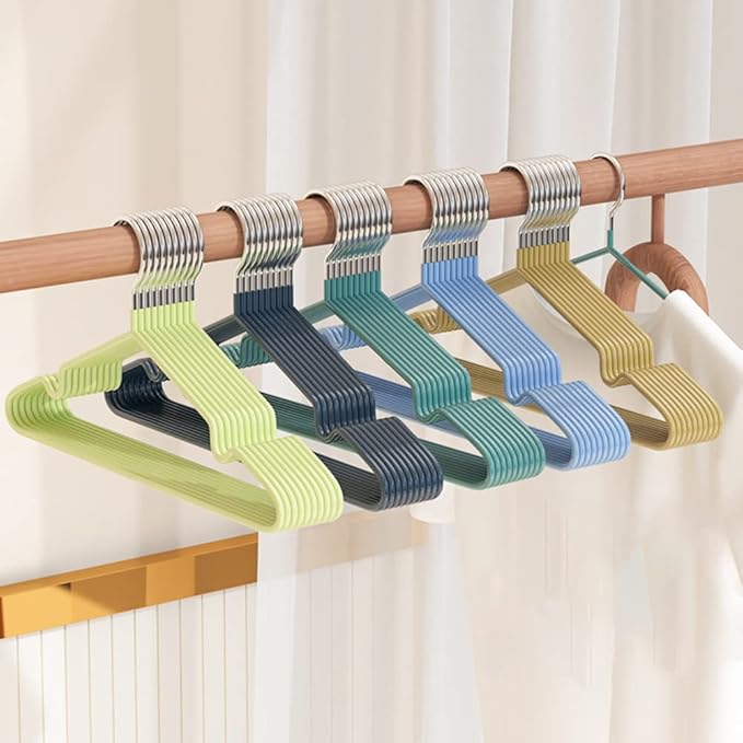 VALINK Coat Hangers Clothes 10 Pack Wire Hangers Heavy Duty Stainless Steel Hangers, Non Slip, Wet or Dry Dual Use Clothes Hanger Nordic Powder