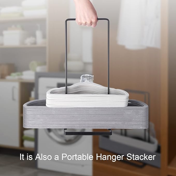 Hanger Organizer Stacker,Storage Rack Holds up to 58 Velvet Hangers for Closet & Laundry Room,Portable Hanger Holder Keeps Adult & Children's Hangers Neat & Tidy