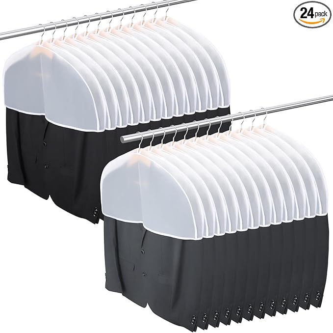 Shoulder Covers for Hanging Clothes, 24x12x2 inch, Pack of 24, Breathable Clear Plastic Shoulder Cover for Closet, T Shirt, Suit, Coat, Jacket, Dress, Gown, Clothing Storage