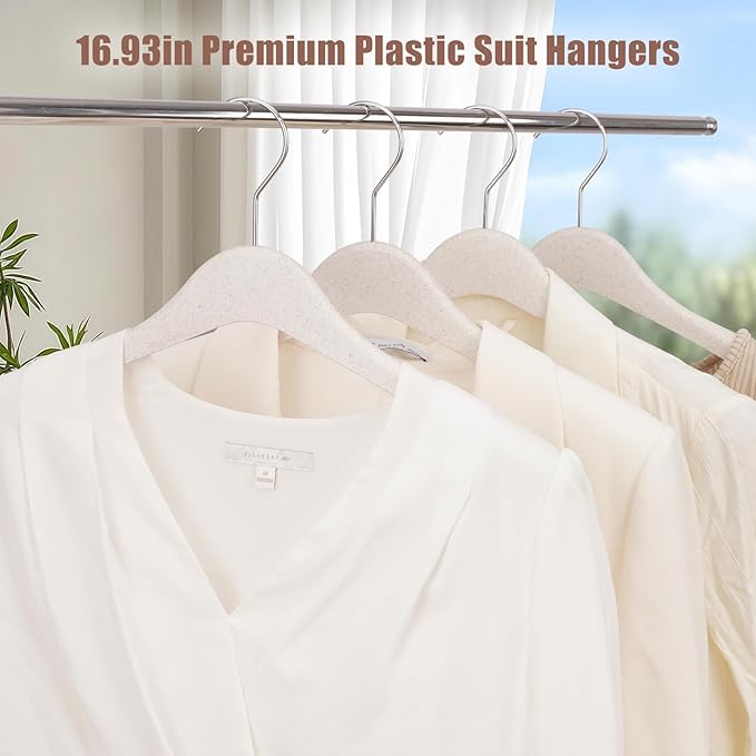 VWV Heavy-Duty Plastic Hangers, 16.9-inch Stylish Wide Shoulder Plastic Hangers with 360° Swiveling Hooks and a Smooth Finish. Suitable for Sweaters, Jackets, Suits, and Shirts.(16-Pack)