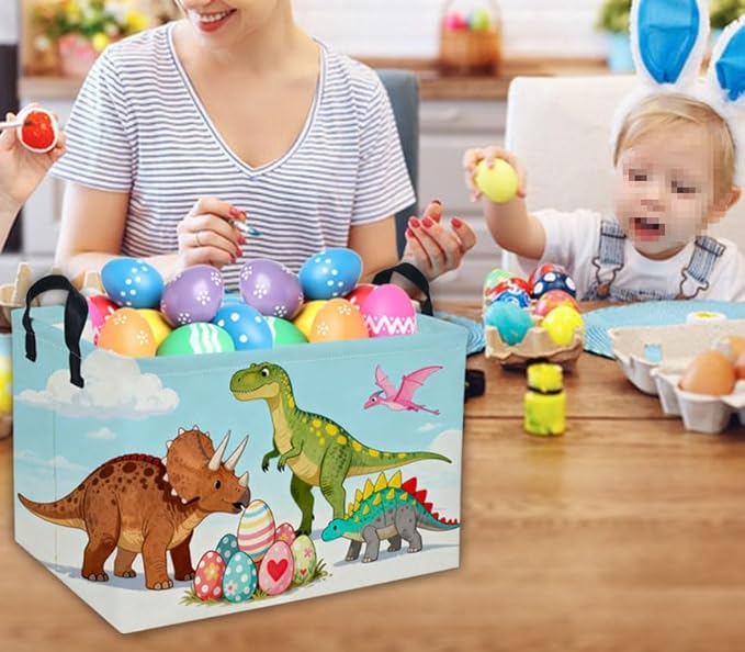 Rectangular Easter Dinosaur Basket Kids Basket Rectangular Cute Storage Bin Organizer Box Room Decor for Home Decor.(Dinosaur family)