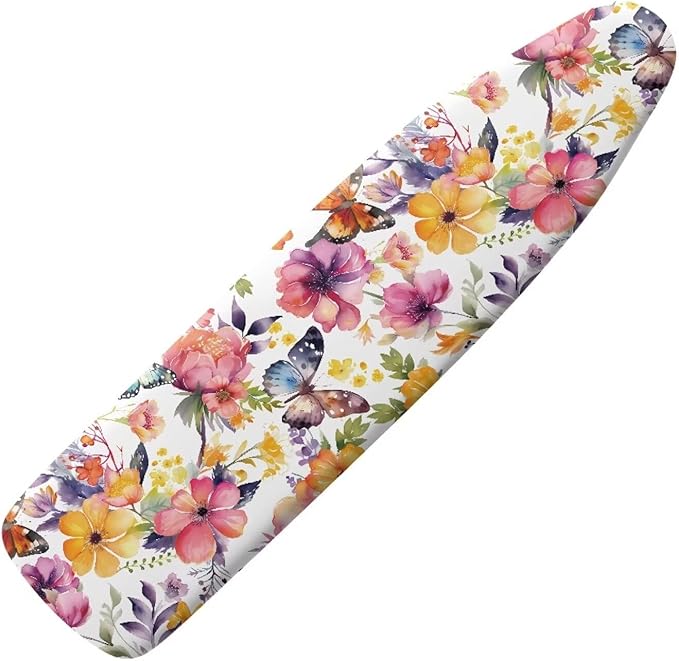 Flower Ironing Board Cover Stain Resistant Over The Door Ironing Board Cover with Elastic Edge Standard Size 15x54 inch and Thick Padding
