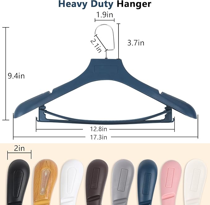 DEDU Plastic Extra Wide Shoulder Suit Hangers for Men 10 Pack Width 17.7", Blue Sweater Hangers no Shoulder Bump Non Slip for Thick Sweaters, Clothes Hangers with Pants Bar & Metal Hook