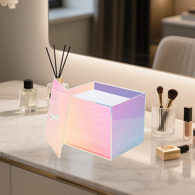 Weiai Face Towel Box, Acrylic Facial Disposable Towelettes Holder Container for XL Face Towels and Protects from Dust, Rainbow