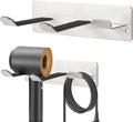 Hair Dryer Holder, Wall Mounted Rack Compatible with All Hair Dryer, Space Organizer for Bathroom/Bedroom/Washroom/Barbershop, 304 Stainless Steel, Self Adhesive (Silver)