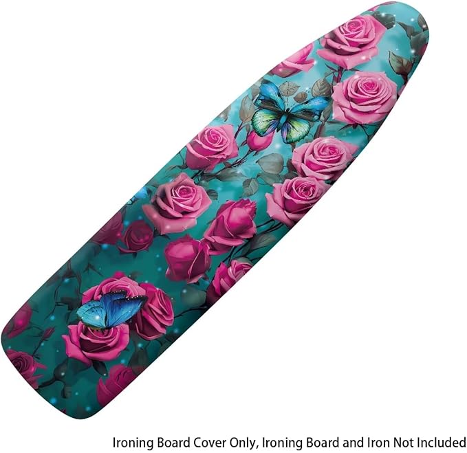 Pink Rose Ironing Board Cover and Pad Heat Reflective Stain Resistant Iron Board Cover with Padding Standard Size 15x54 Pressing Cloth for Ironing