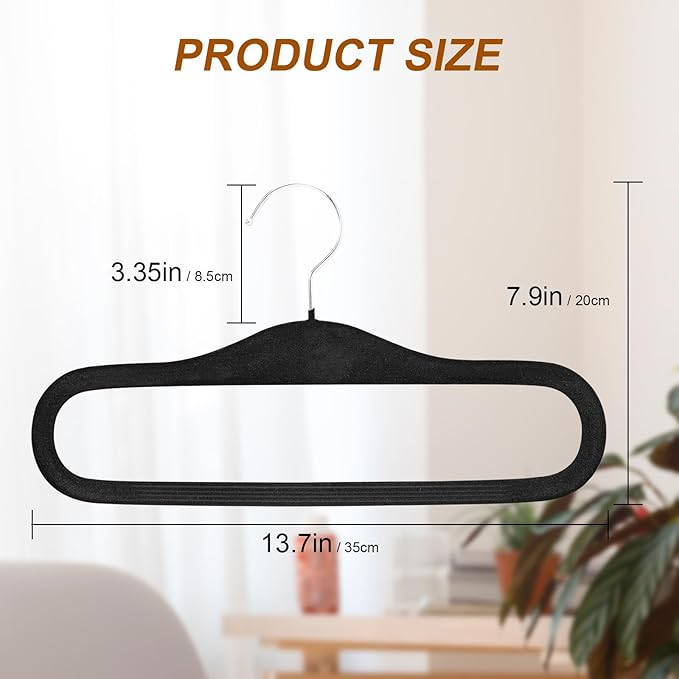 Velvet Pants Hangers,10 Pack Thin Space Saving Clothes Hanger, Non Slip Felt Pants Hangers for Pants Bra Jeans Tank Top(Black)