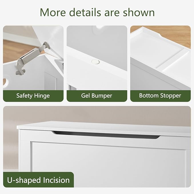 usikey 39.4” Toy Chest, Toy Box for Living Room, Storage Chest with 2 Safety Hinges, Lift Top Storage Bench, Storage Trunk, for Bedroom, Entryway, White