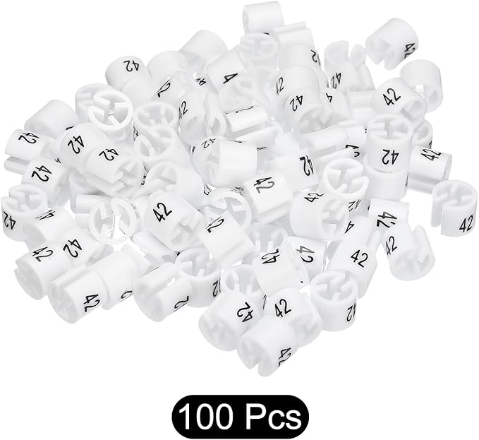 MECCANIXITY Clothes Hanger Marker Colored Hanger Sizer Garment Markers Tag (Number 42, White) for Garment Clothing Color Coding, Pack of 100 Pcs
