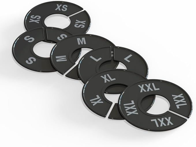 6 Sets of Generic Clothing Round Rack Size Dividers (XS-XXL) (Black with Silver Font)