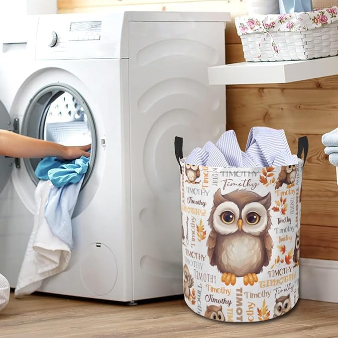 Owl Laundry Basket,Personalized Laundry Hamper for Boys Girls,Custom Laundry Basket With Name, Customized Dirty Clothes Hamper for Bathroom Bedrooms,S-16.5"X 13.8"