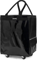 (Medium,Black) Reusable Grocery Bag on Wheels, Foldable Rolling Tote Bag with 3 Handles and Zipper, Storage Organizer for Clothes & Groceries, Rolling Shopping Cart for Trips, 76lb