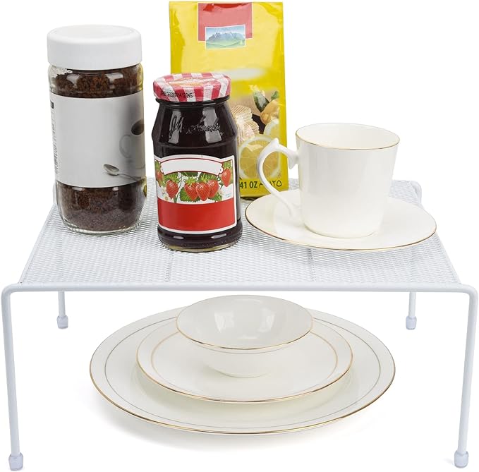 Set of 4 Mesh Kitchen Shelves Cabinet Storage Shelf Rack (13.1 x 10.2 Inch) ，Kitchen Bathroom Pantry Cupboard Desk Home Office, Fridge, Cabinet, Bathroom Cupboard, Non-Slip Plastic Feet (4, White)
