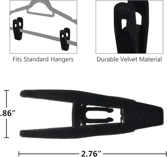 Black Velvet Clips for Velvet Hangers.10 Pack