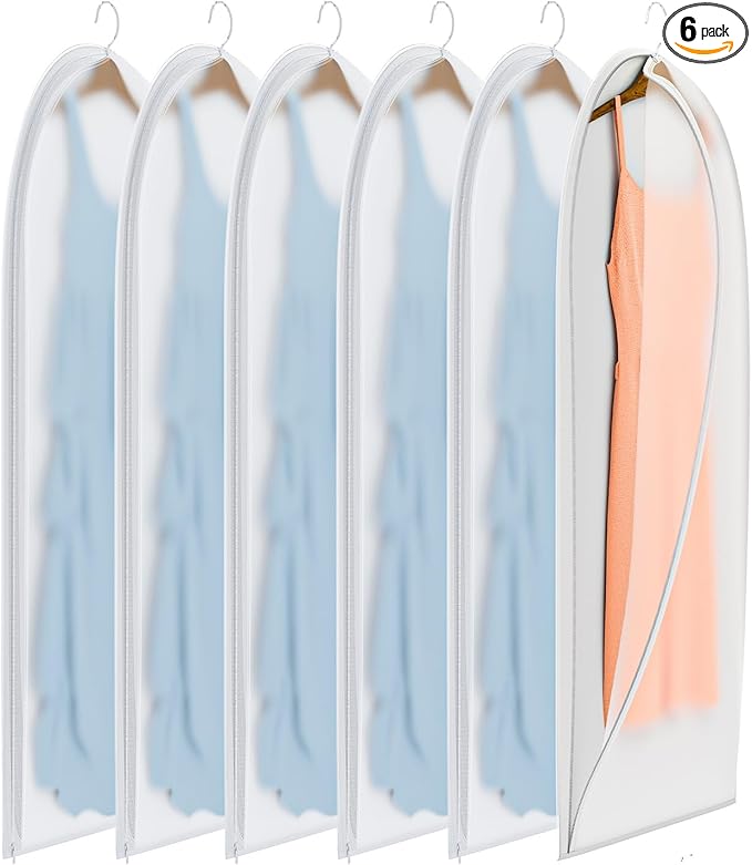Clear Garment Bags for Hanging Clothes,48in Dress Clothing Suit Bags Coat for Sweater Closet Storage Dress Hanging Garment Translucent Clothes Covers Protecting Dusts(6-Pack)