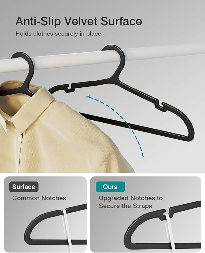 100 Pack Clothes Hangers, Non Slip Plastic Coat Hangers, Space Saving Hangers, Heavy Duty, Hanging Dry Wet Clothes, 16.4" x 8.3", White, UAPY05100W