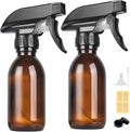 4 oz Amber Glass Spray Bottles - 2 Pack Empty Refillable Bottle for Cleaning Solutions,Hair Care,Essential Oils, Plants - Durable Nozzle,with Labels &Funnel, Dropper