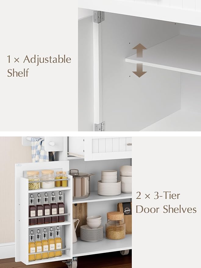 Kitchen Island with Storage, 31.5" D Rolling Kitchen Island Cart on Wheels with Widen Drop Leaf Rubberwood Top, Large Mobile Kitchen Islands with Trash Can Storage and Towel Bar, White