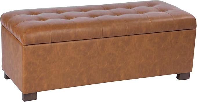 HomePop Large Tufted Storage Bench - Vintage Saddle Brown