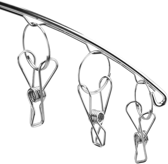 Suwimut 10 Pack Laundry Drying Rack Clothes Hanger with 10 Clips, Stainless Steel Clothes Drying Rack Sock Hangers Windproof Clip and Drip Hanger for Drying Socks, Bras, Towel, Underwear, Diapers