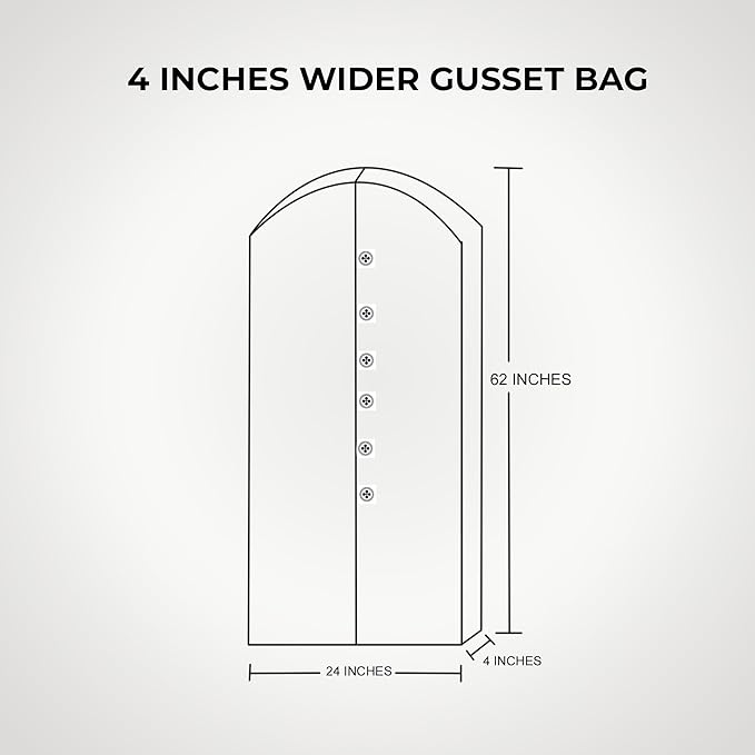Cotton Garment Protector Bag Cover - Dust Free Cloth Hanging, Wardrobe storage for Dresses and Suits (Black with button - 24"x62")