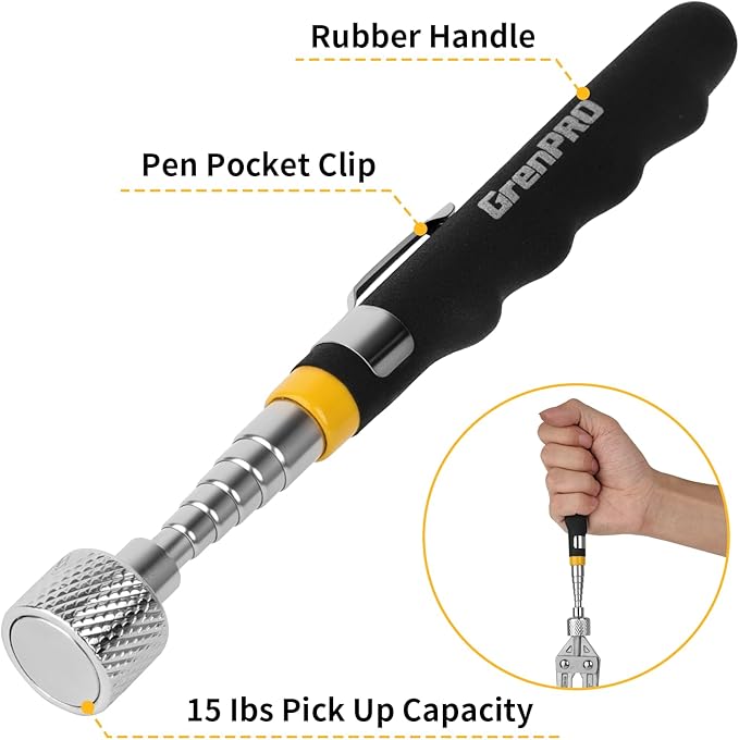 17" Rolling Magnetic Sweeper with Wheels,8.8 Lbs Pull Force,Telescoping Handle,2-Pack Includes Magnetic Pickup Tool for Construction,Workshop,Garage & Yard