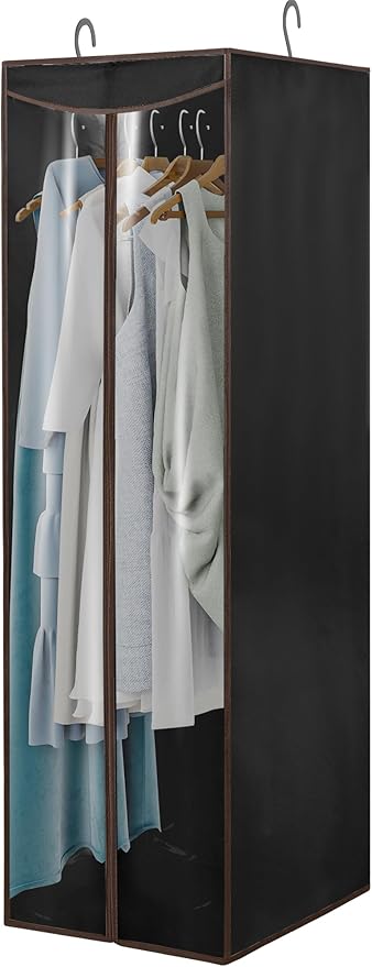 Garment Bags for Hanging Clothes Storage, Long Garment Cover with Zippered Clear Window for Closet Wardrobe Clothes Rack Organizer, Hanging Garment Bags for Dresses, Suits, 1 Pack, Black