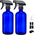 16oz Glass Spray Bottles,2-Pack Refillable Empty Spray Bottl for Cleaning, Hair Care, Plants - Adjustable Nozzl - Blue