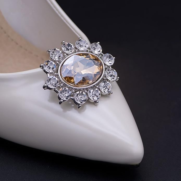 Ruihfas 2Pcs Sparkly Removable Oval Egg Shape Crystal Shoe Clips Accessories for Women Bride Wedding Prom Party Shoes Decoration