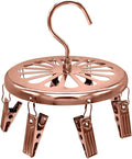 Drying Rack Portable Laundry Clothes Hanger Golden Stainless Steel Round Hanging with 8 Clips for Drying Socks, Hat, Pants, Baby Clothes, Bras, Masks, Underwear, Scarf, Gloves Hanger -Rose Gold