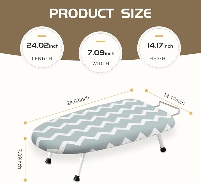 Mini Ironing Board Tabletop Ironing Board Compact Foldable Iron Board Thick Steel Tube with Heat Resistant Covers, Iron Rest for Dorms, Apartment and Travel,Gift for Women(Blue Wave)